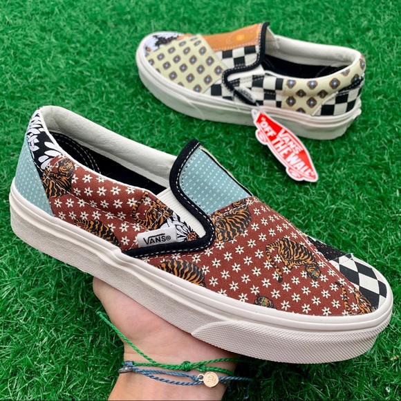 vans tiger patchwork slip on